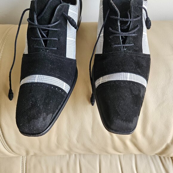 MEZLAN Plaid CapToe La With Checked Black & White Fabric Print Mens US Size 11.5 - Picture 1 of 9